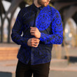 RugbyLife Clothing - Polynesian Tattoo Style Turtle - Blue Version Long Sleeve Button Shirt A7