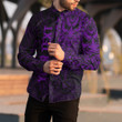 RugbyLife Clothing - (Custom) Polynesian Tattoo Style Mask Native - Purple Version Long Sleeve Button Shirt A7