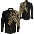 RugbyLife Clothing - Polynesian Tattoo Style Tatau - Gold Version Long Sleeve Button Shirt A7 | RugbyLife