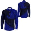 RugbyLife Clothing - Polynesian Tattoo Style Surfing - Blue Version Long Sleeve Button Shirt A7 | RugbyLife