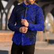 RugbyLife Clothing - Polynesian Tattoo Style Surfing - Blue Version Long Sleeve Button Shirt A7