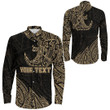 RugbyLife Clothing - (Custom) Polynesian Tattoo Style Surfing - Gold Version Long Sleeve Button Shirt A7 | RugbyLife