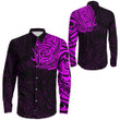 RugbyLife Clothing - Polynesian Tattoo Style - Pink Version Long Sleeve Button Shirt A7 | RugbyLife