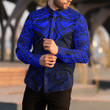 RugbyLife Clothing - (Custom) Polynesian Tattoo Style Flower - Blue Version Long Sleeve Button Shirt A7