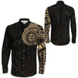 RugbyLife Clothing - Polynesian Tattoo Style - Gold Version Long Sleeve Button Shirt A7 | RugbyLife