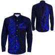 RugbyLife Clothing - New Zealand Aotearoa Maori Silver Fern - Blue Version Long Sleeve Button Shirt A7 | RugbyLife