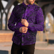 RugbyLife Clothing - Polynesian Tattoo Style Tribal Lion - Purple Version Long Sleeve Button Shirt A7
