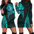 RugbyLife Clothing - Polynesian Tattoo Style Wolf - Cyan Version Hoodie Dress A7 | RugbyLife