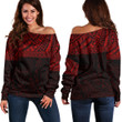 RugbyLife Clothing - Polynesian Tattoo Style - Red Version Off Shoulder Sweater A7 | RugbyLife