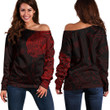 RugbyLife Clothing - Polynesian Tattoo Style - Red Version Off Shoulder Sweater A7 | RugbyLife