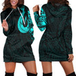 RugbyLife Clothing - Polynesian Tattoo Style Hook - Cyan Version Hoodie Dress A7 | RugbyLife