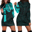 RugbyLife Clothing - (Custom) Polynesian Tattoo Style Snake - Cyan Version Hoodie Dress A7 | RugbyLife
