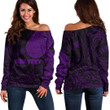 RugbyLife Clothing - (Custom) Polynesian Sun Mask Tattoo Style - Purple Version Off Shoulder Sweater A7 | RugbyLife