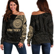 RugbyLife Clothing - (Custom) Polynesian Sun Tattoo Style - Gold Version Off Shoulder Sweater A7 | RugbyLife