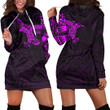 RugbyLife Clothing - Polynesian Tattoo Style Crow - Pink Version Hoodie Dress A7 | RugbyLife