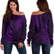 RugbyLife Clothing - Polynesian Tattoo Style Maori Silver Fern - Purple Version Off Shoulder Sweater A7 | RugbyLife
