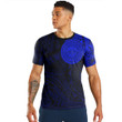 RugbyLife Clothing - Polynesian Sun Mask Tattoo Style - Blue Version T-Shirt A7