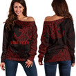 RugbyLife Clothing - (Custom) Polynesian Tattoo Style Surfing - Red Version Off Shoulder Sweater A7 | RugbyLife