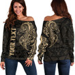 RugbyLife Clothing - (Custom) Polynesian Tattoo Style Horse - Gold Version Off Shoulder Sweater A7 | RugbyLife