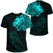 RugbyLife Clothing - Polynesian Tattoo Style Tribal Lion - Cyan Version T-Shirt A7 | RugbyLife