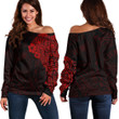 RugbyLife Clothing - Polynesian Tattoo Style Melanesian Style Aboriginal Tattoo - Red Version Off Shoulder Sweater A7 | RugbyLife