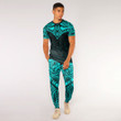 RugbyLife Clothing - Polynesian Tattoo Style Flower - Cyan Version T-Shirt and Jogger Pants A7 | RugbyLife