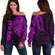 RugbyLife Clothing - (Custom) Polynesian Tattoo Style Horse - Pink Version Off Shoulder Sweater A7 | RugbyLife