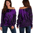 RugbyLife Clothing - Polynesian Tattoo Style Octopus Tattoo - Purple Version Off Shoulder Sweater A7 | RugbyLife