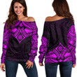RugbyLife Clothing - Polynesian Tattoo Style Flower - Pink Version Off Shoulder Sweater A7 | RugbyLife