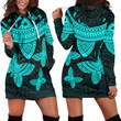 RugbyLife Clothing - Polynesian Tattoo Style Butterfly - Cyan Version Hoodie Dress A7 | RugbyLife
