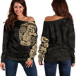 RugbyLife Clothing - Kite Surfer Maori Tattoo With Sun And Waves - Gold Version Off Shoulder Sweater A7 | RugbyLife