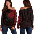 RugbyLife Clothing - Polynesian Sun Tattoo Style - Red Version Off Shoulder Sweater A7 | RugbyLife