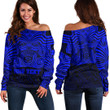 RugbyLife Clothing - (Custom) Polynesian Tattoo Style Maori Traditional Mask - Blue Version Off Shoulder Sweater A7 | RugbyLife