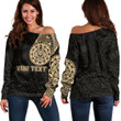 RugbyLife Clothing - (Custom) Polynesian Tattoo Style Turtle - Gold Version Off Shoulder Sweater A7 | RugbyLife