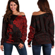 RugbyLife Clothing - (Custom) Polynesian Tattoo Style Melanesian Style Aboriginal Tattoo - Red Version Off Shoulder Sweater A7 | RugbyLife