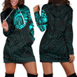 RugbyLife Clothing - Polynesian Tattoo Style Tattoo - Cyan Version Hoodie Dress A7 | RugbyLife