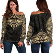 RugbyLife Clothing - Polynesian Tattoo Style Flower - Gold Version Off Shoulder Sweater A7 | RugbyLife