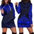 RugbyLife Clothing - Polynesian Tattoo Style Flower - Blue Version Hoodie Dress A7 | RugbyLife