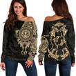 RugbyLife Clothing - Polynesian Tattoo Style Maori - Special Tattoo - Gold Version Off Shoulder Sweater A7 | RugbyLife