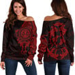 RugbyLife Clothing - Polynesian Tattoo Style Maori - Special Tattoo - Red Version Off Shoulder Sweater A7 | RugbyLife