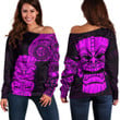 RugbyLife Clothing - Polynesian Tattoo Style Tiki - Pink Version Off Shoulder Sweater A7 | RugbyLife