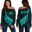 RugbyLife Clothing - New Zealand Aotearoa Maori Fern - Cyan Version Off Shoulder Sweater A7 | RugbyLife
