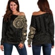 RugbyLife Clothing - Polynesian Tattoo Style - Gold Version Off Shoulder Sweater A7 | RugbyLife