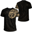 RugbyLife Clothing - Polynesian Tattoo Style Tattoo - Gold Version T-Shirt A7 | RugbyLife