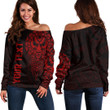 RugbyLife Clothing - (Custom) Polynesian Tattoo Style Mask Native - Red Version Off Shoulder Sweater A7 | RugbyLife