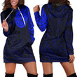 RugbyLife Clothing - Polynesian Tattoo Style Turtle - Blue Version Hoodie Dress A7 | RugbyLife