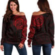 RugbyLife Clothing - Special Polynesian Tattoo Style - Red Version Off Shoulder Sweater A7 | RugbyLife