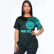 RugbyLife Clothing - (Custom) Polynesian Sun Tattoo Style - Cyan Version T-Shirt A7