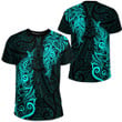 RugbyLife Clothing - Polynesian Tattoo Style Maori Silver Fern - Cyan Version T-Shirt A7 | RugbyLife