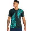 RugbyLife Clothing - Polynesian Tattoo Style Maori Silver Fern - Cyan Version T-Shirt A7